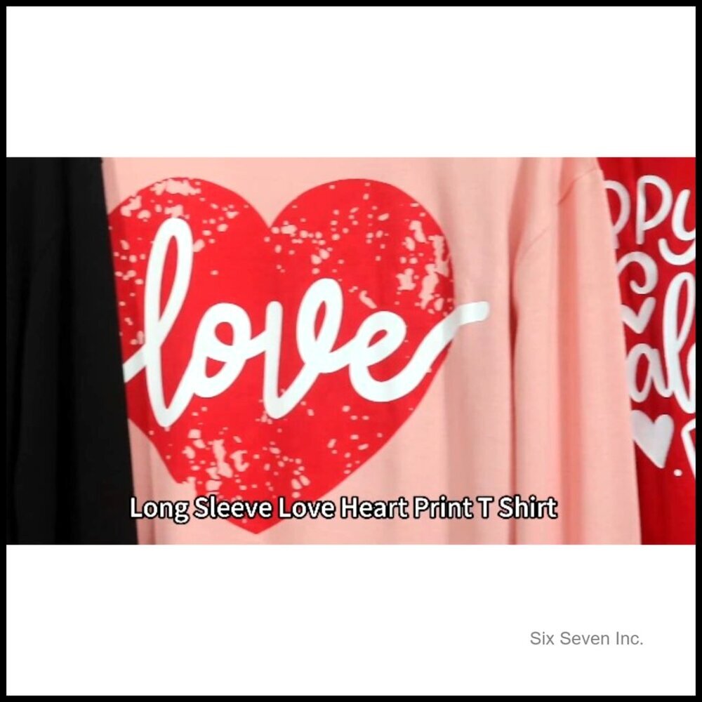 Long Sleeve Love Heart Graphic Tee Cute Valentine's Day Tops Loose Fit - Picture 6 of 6